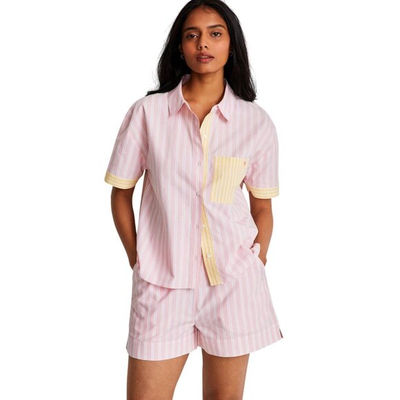 NWT State Of Day Striped 2-Piece Lounge Set Shorts Top Parfait Pink M - Picture 1 of 8